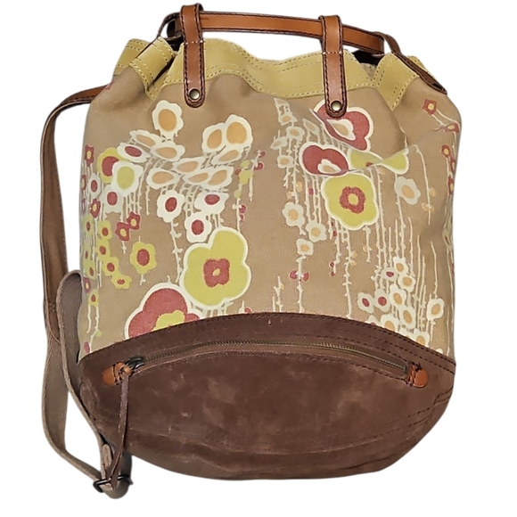 Vintage Lucky Brand Y2K Floral Canvas and Suede Backpack Bag - Picture 1 of 11